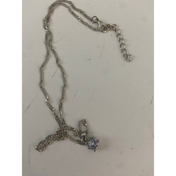 Aquamarine Crystal Pendant Necklace Silver Tone Chain - Picture 3 of 3